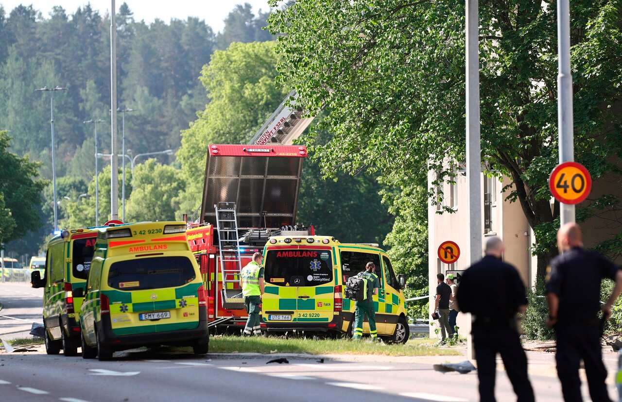 Rescue personnel at the scene.