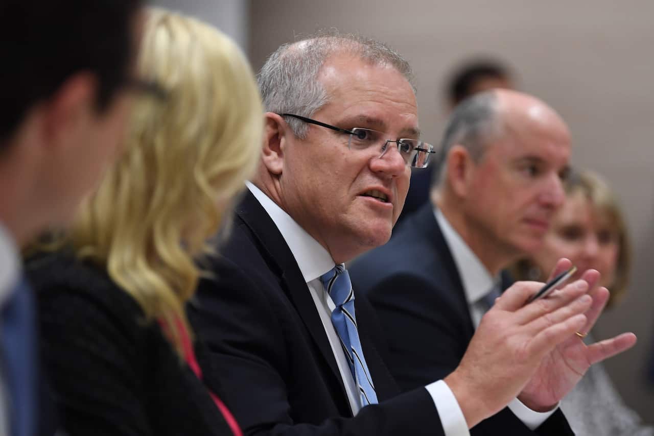 Prime Minister Scott Morrison meets with stakeholders and participants of the NDIS during a roundtable meeting at the NDIS in Penrith, Sydney.