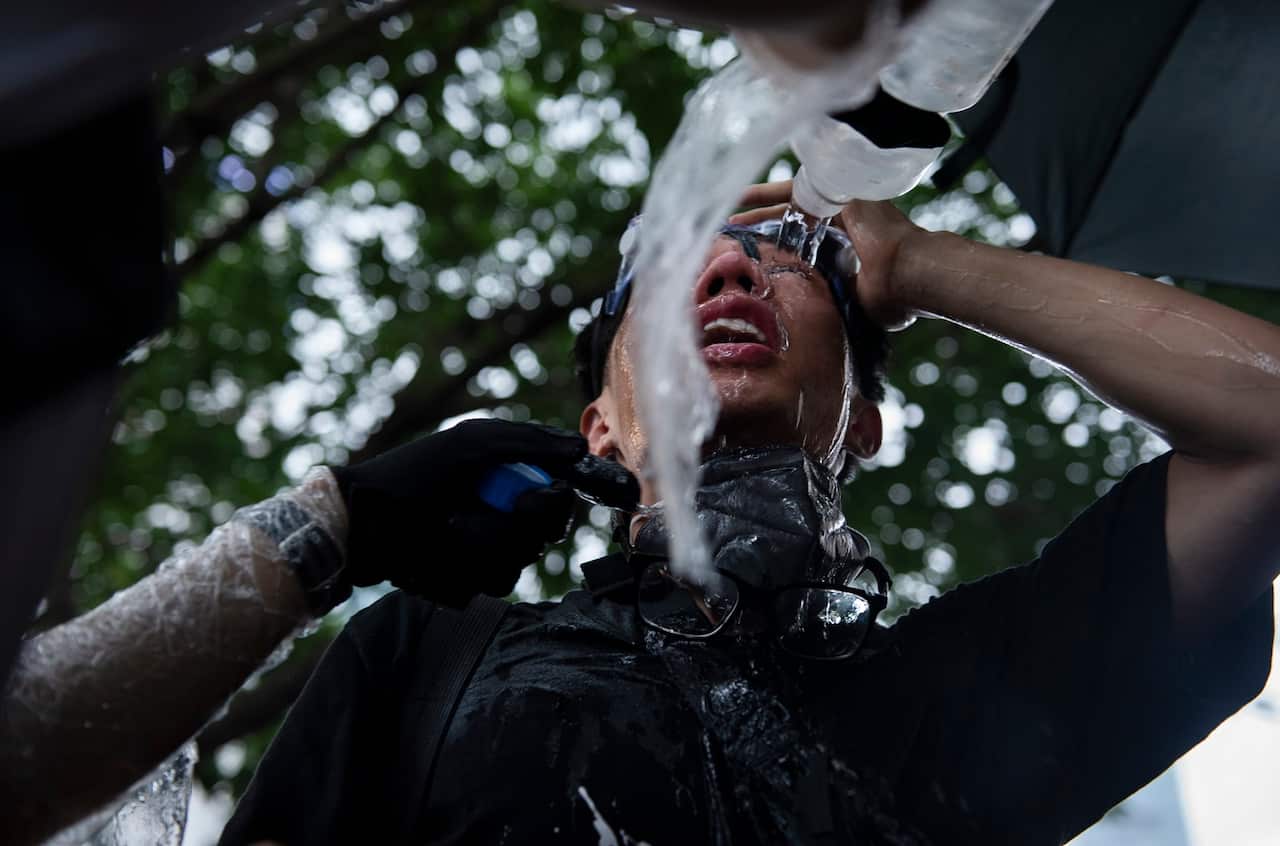 Protester receives assistance