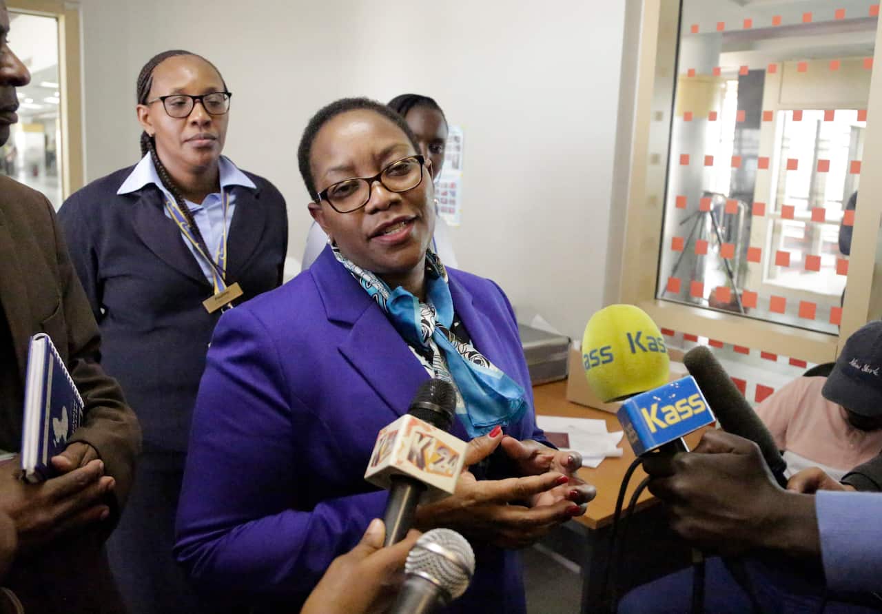 Kenya's health minister Sicily Kariuki speaks to the media about measures the government is taking to prevent Ebola in Kenya.