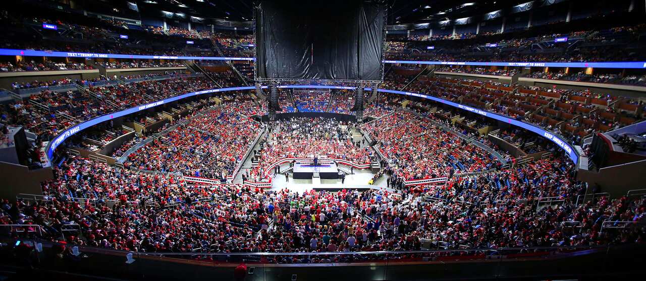 President Donald Trump delivers remarks at Amway Center in Orlando, Fla., on Tuesday, June 18, 2019, during his 2020 campaign kick-off rally. (Photo by Joe Burbank/Orlando Sentinel/TNS/Sipa USA).