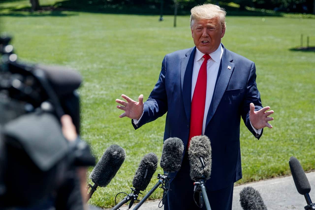 Donald Trump talks to reporters on Wednesday.