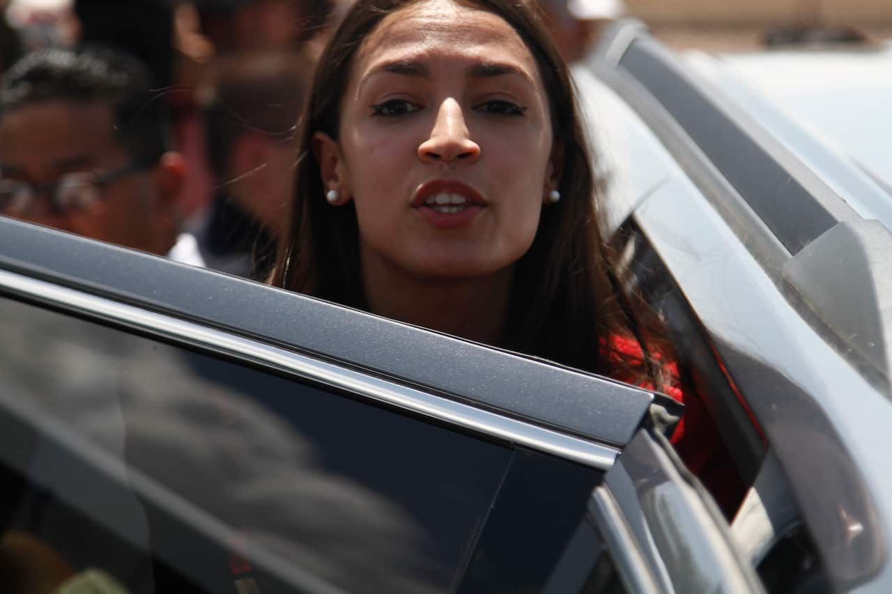 Rep. Alexandria Ocasio-Cortez, of New York, gets in an SUV after touring the inside of the Border Patrol station in Clint, Texas, Monday, July 1, 2019. 