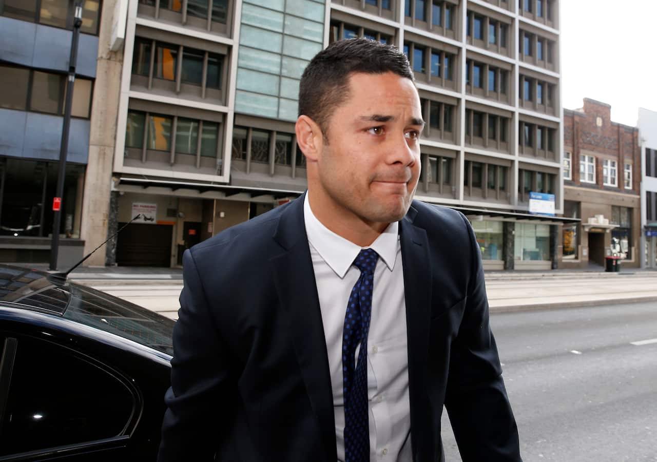 Former rugby league star Jarryd Hayne arrives at Newcastle Court, Wednesday, July 3, 2019. The 31-year-old faces two counts of aggravated sexual assault against a woman in the NSW Hunter Valley in 2018. (AAP Image/Darren Pateman) NO ARCHIVING