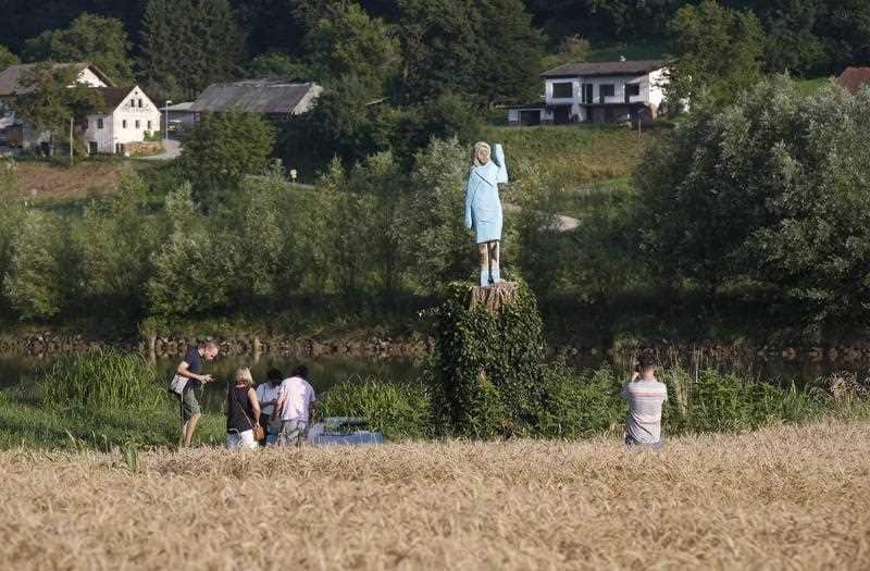 The sculpture of US first lady Melania Trump that was torched near her hometown of Sevnica