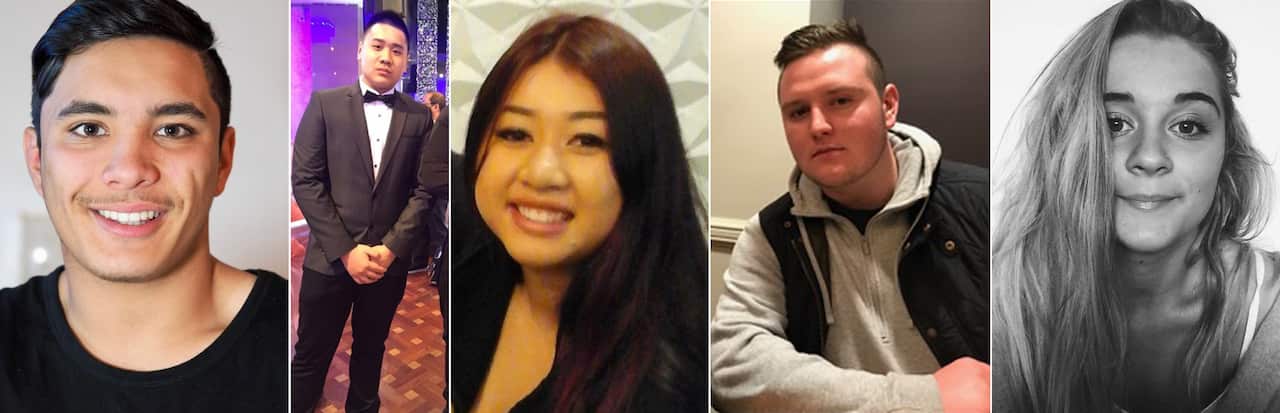 Joshua Tam, Hoang Nathan Tran, Diana Nguyen, Callum Brosnan, Alex Ross-King, who all died at a Sydney music festival.