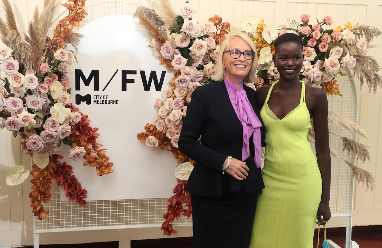 Adut Akech with Melbourne Lord Mayor Sally Capp