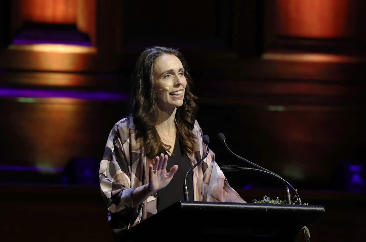 New Zealand Prime Minister Jacinda Ardern is seen delivering a speech titled '"Why Does Good Government Matter?" at Melbourne Town Hall, Melbourne, on Thursday, July 18, 2019. (AAP Image/David Crosling) NO ARCHIVING