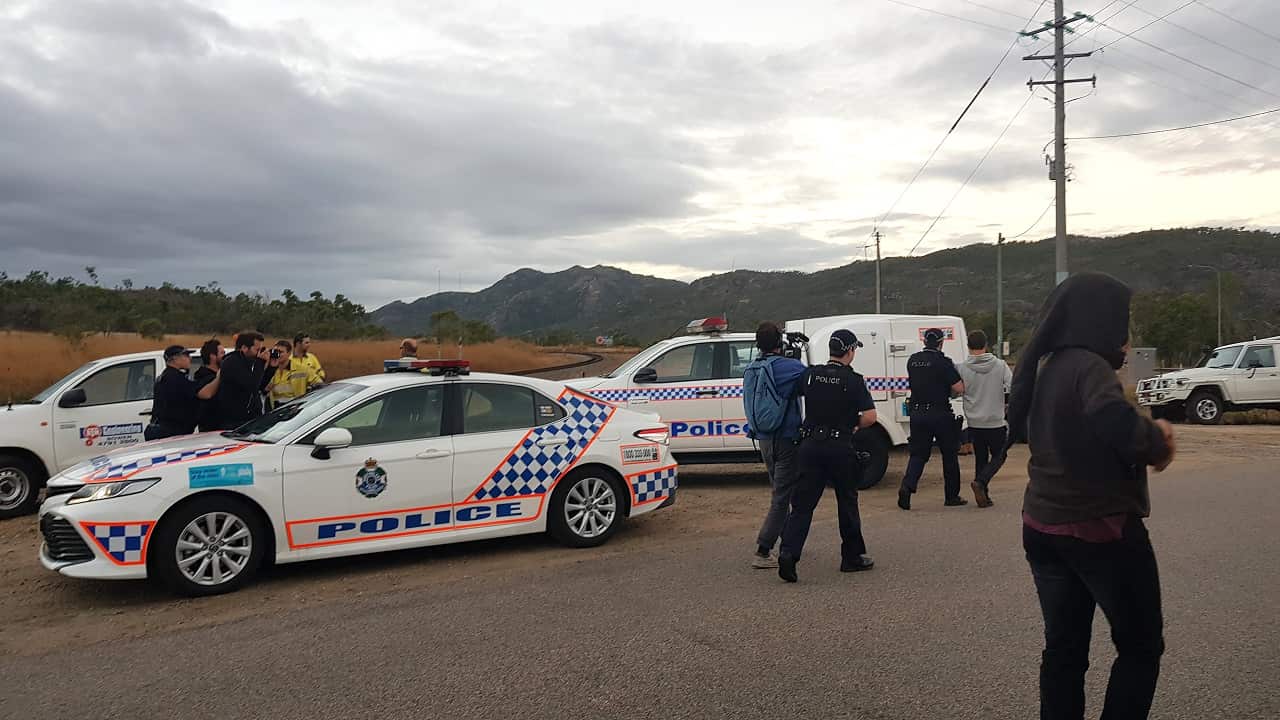 Police at Monday's protest.