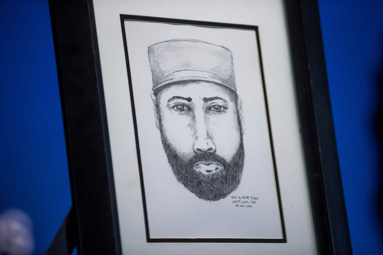 A sketch of a man who the Royal Canadian Mounted Police say interacted with Lucas Fowler and Chynna Deese.