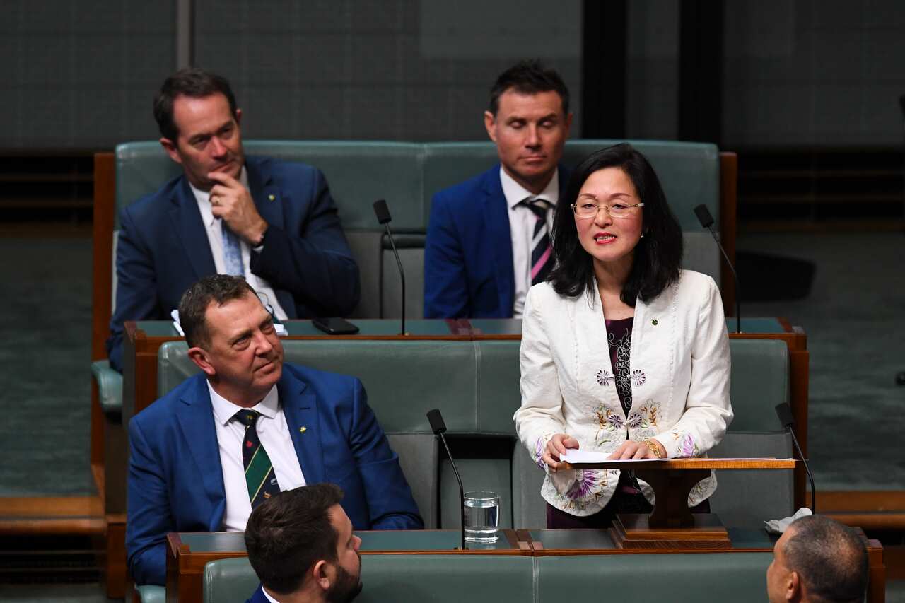 The Member for Chisholm Gladys Liu delivers her maiden speech in the House of Representatives at Parliament House in Canberra, Tuesday, 23 July, 2019. (AAP Image/Lukas Coch) NO ARCHIVING