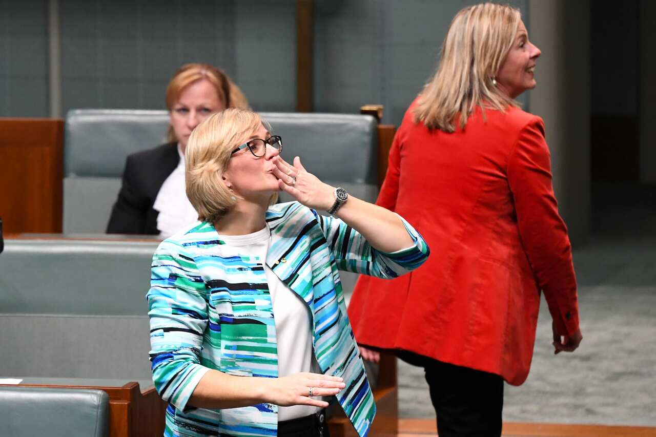 The Member for Warringah Zali Steggall thanks supporters after delivering her maiden speech in the House of Representatives at Parliament House in Canberra, Wednesday, July 24, 2019. (AAP Image/Lukas Coch) NO ARCHIVING