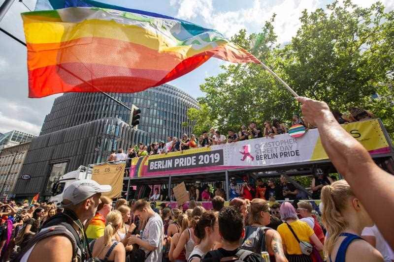 People participate in the 41st Christopher Street Day LGBT parade in Berlin, Germany, 27 July 2019