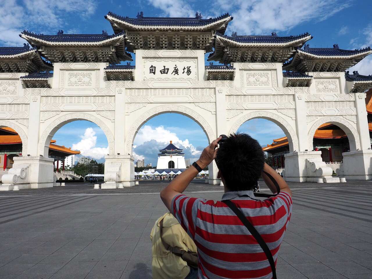 A tourist take photo at the Liberty Square in Taipei, Taiwan.