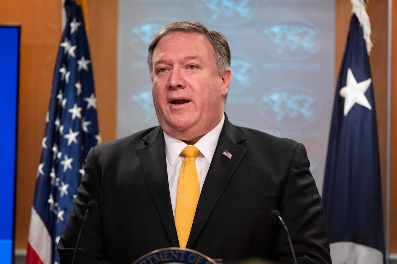 US Secretary of State Mike Pompeo announces the US withdrawal from the Intermediate-Range Nuclear Forces (INF) Treaty at the State Department in Washington USA.