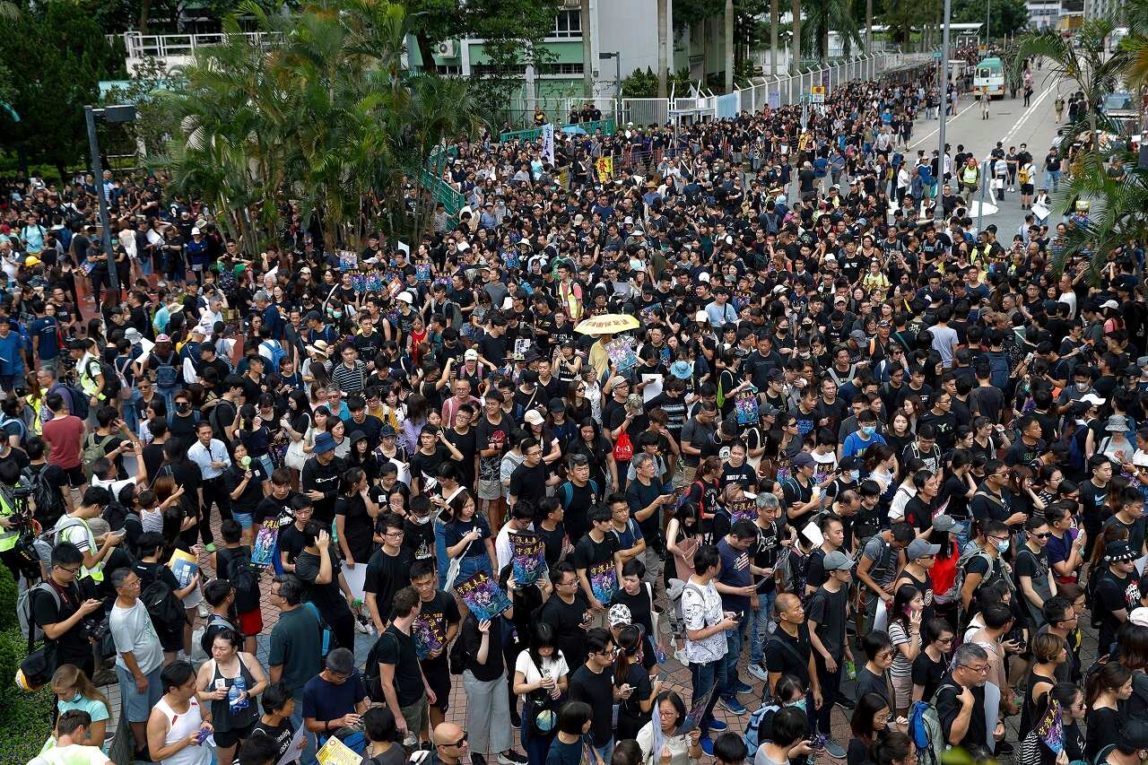 Protesters gather at Po Tsui Park on Sunday.