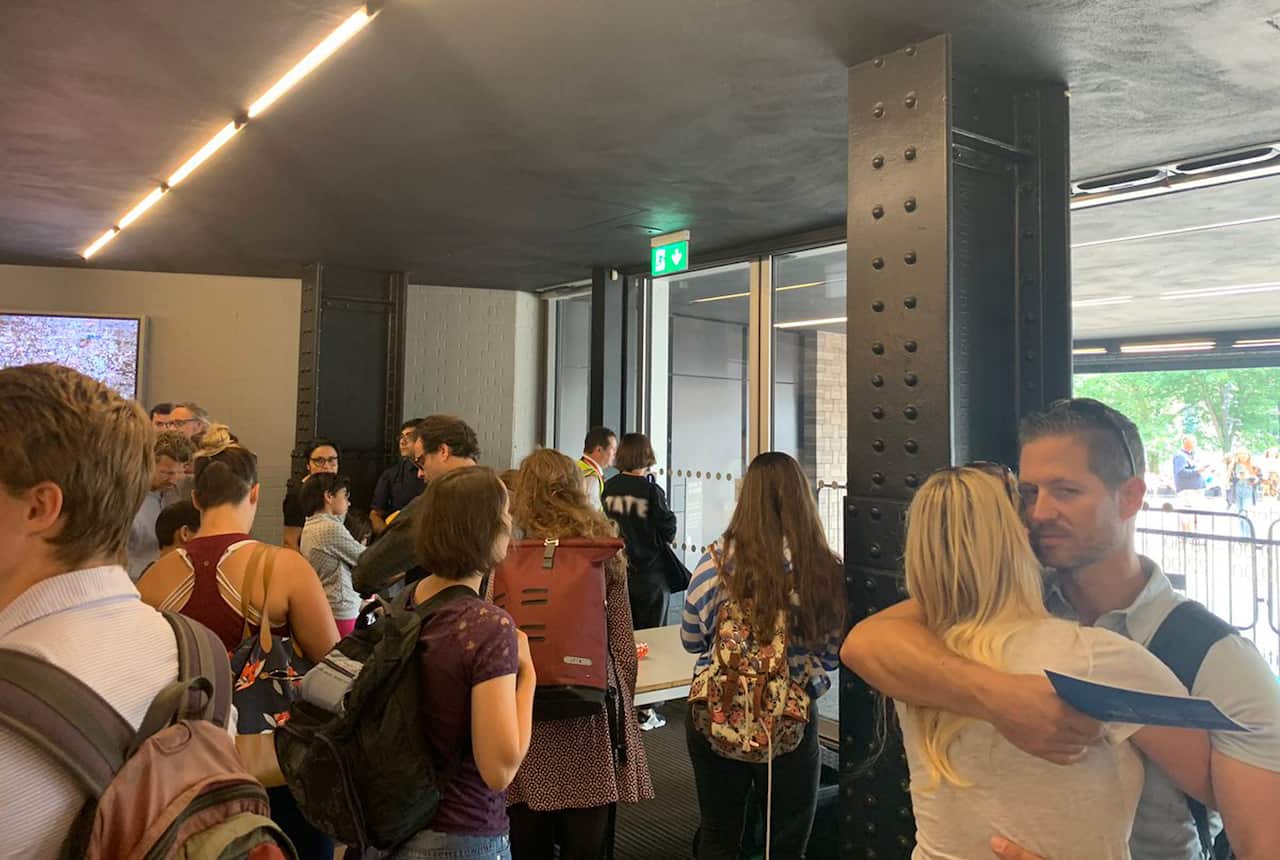 Handout photo from the Twitter feed page of @workofstuart of visitors in a lock down inside the Tate Modern art gallery.