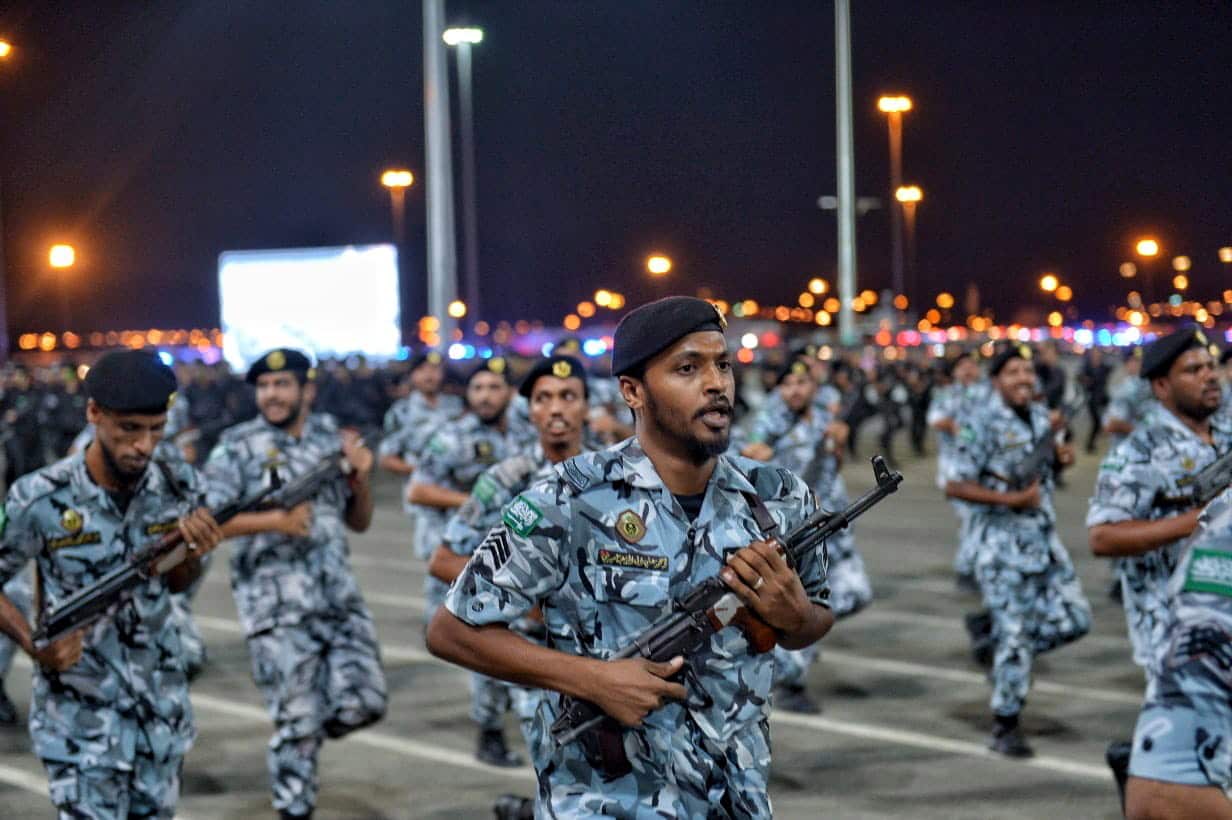 Troops at the Saudi Special Forces camp near Mecca prepare for the Hajj pilgrimage.