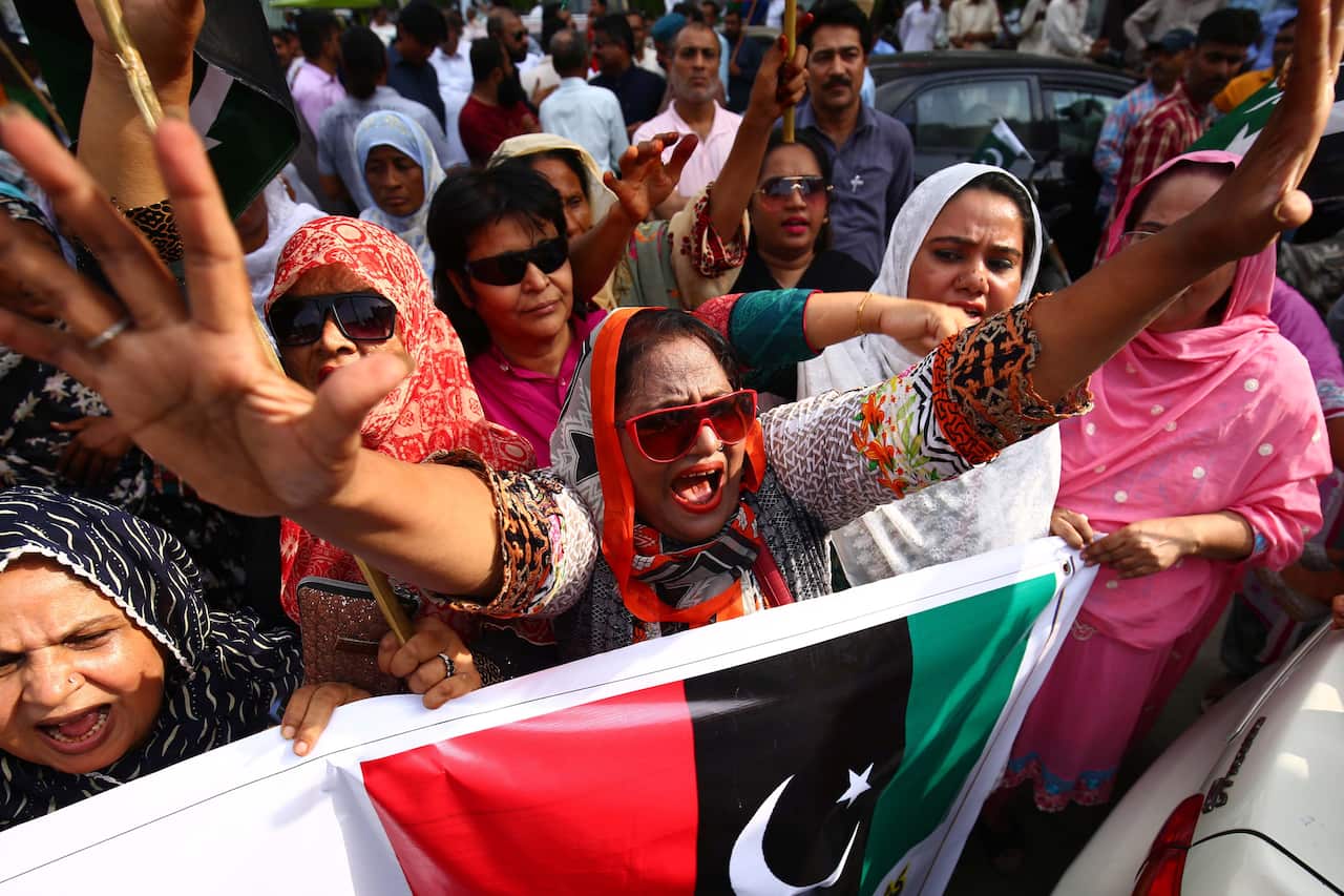 Supporters of opposition political party Pakistan People Party shout slogans during a protest