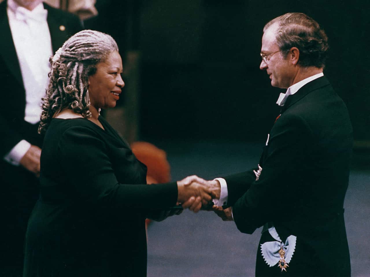 Toni Morrison receives the Nobel Prize in literature from King Carl XVI Gustaf of Sweden in the Concert Hall in Stockholm, Sweden. 