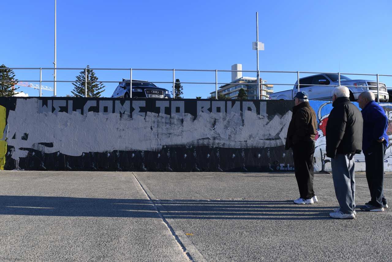 A controversial mural by artist Luke Cornish has been defaced at the iconic Bondi Beach in Sydney, Wednesday, August, 7, 2019.