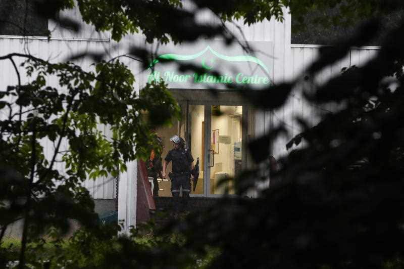 Police on a site of a shooting inside the al-Noor Islamic center mosque in Baerum outside Oslo, Norway, 10 August 2019