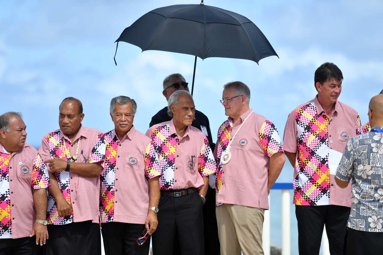 World leaders, including Scott Morrison, at the Pacific Islands Forum in Funafuti, Tuvalu.