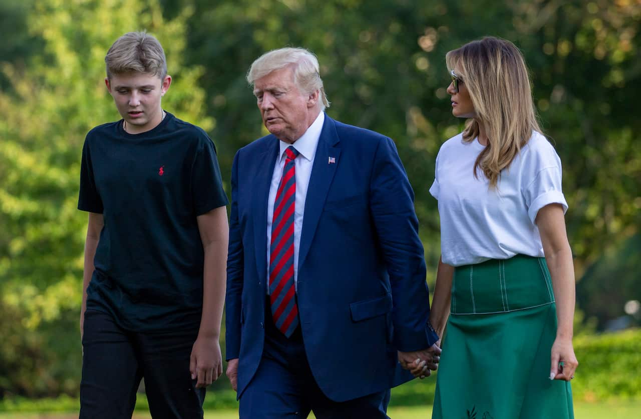Barron Trump, President Donald Trump and First Lady Melania Trump.