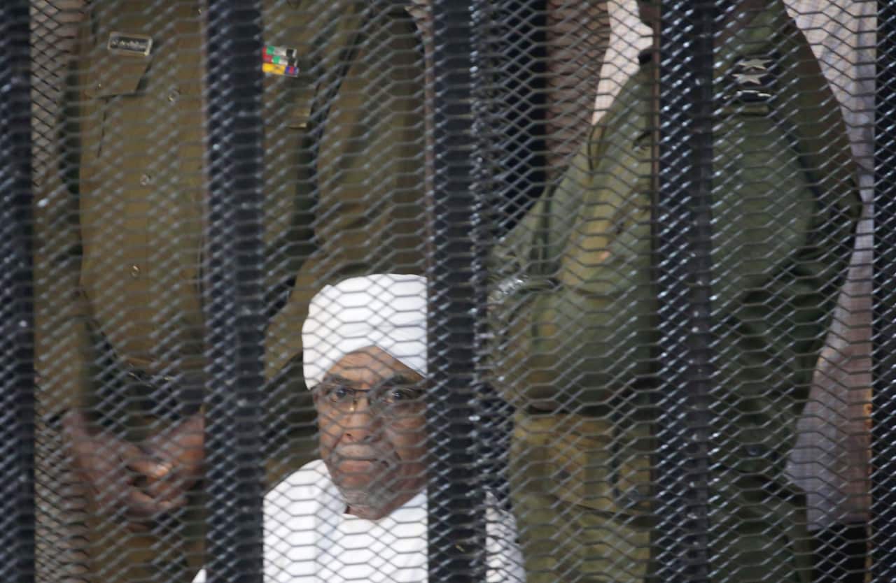 Sudan's ousted President Omar Hassan al-Bashir in custody during his trial in Khartoum, Sudan.