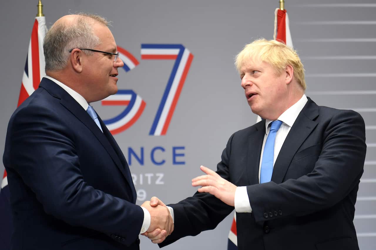 Prime Minister Scott Morrison with his British counterpart Boris Johnson.