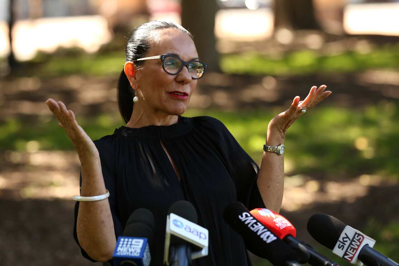The Shadow Minister for Families and Social Services Linda Burney is seen addressing media in Sydney, Friday.