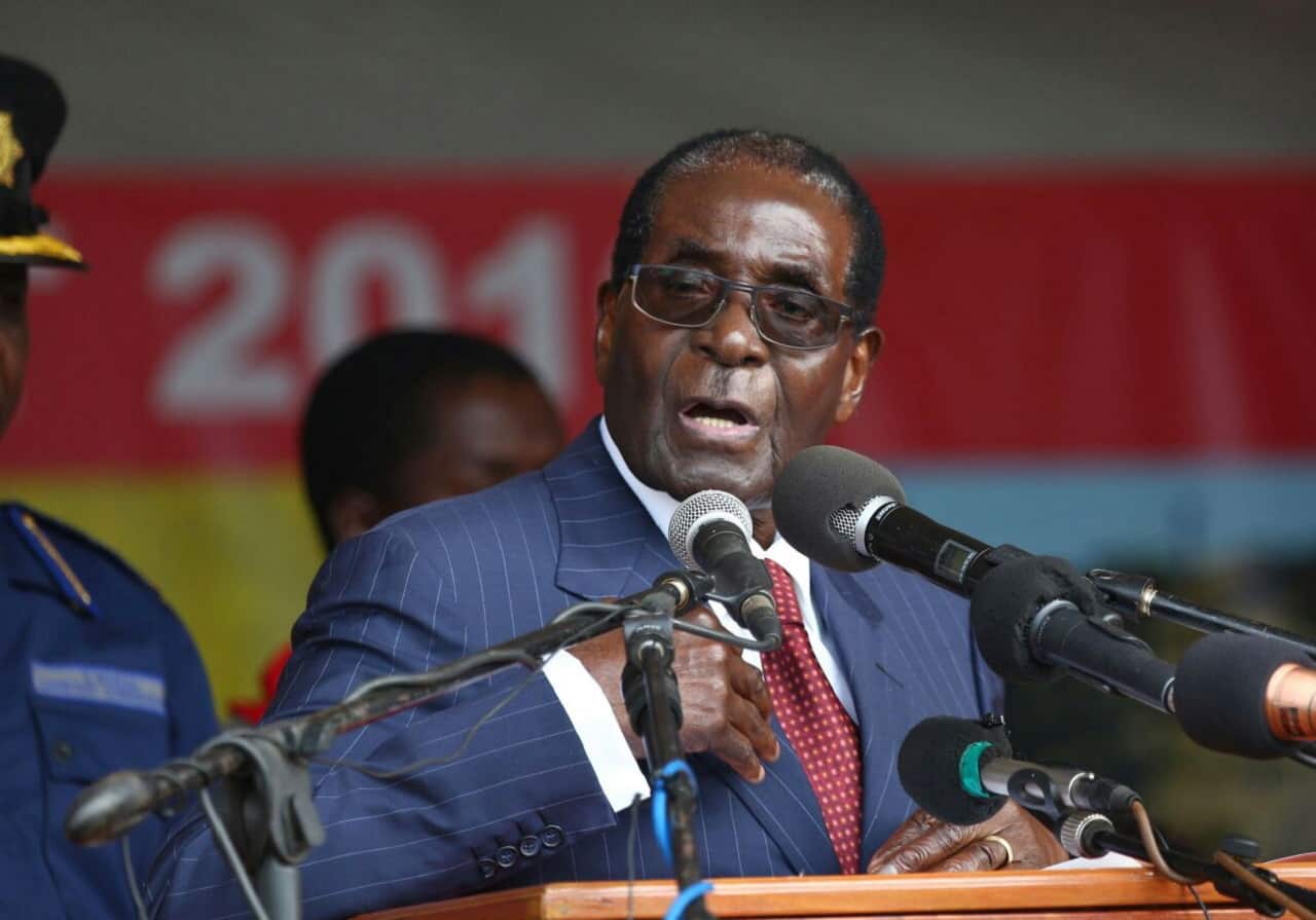 Robert Mugabe speaking at his 92nd birthday party in 2016.