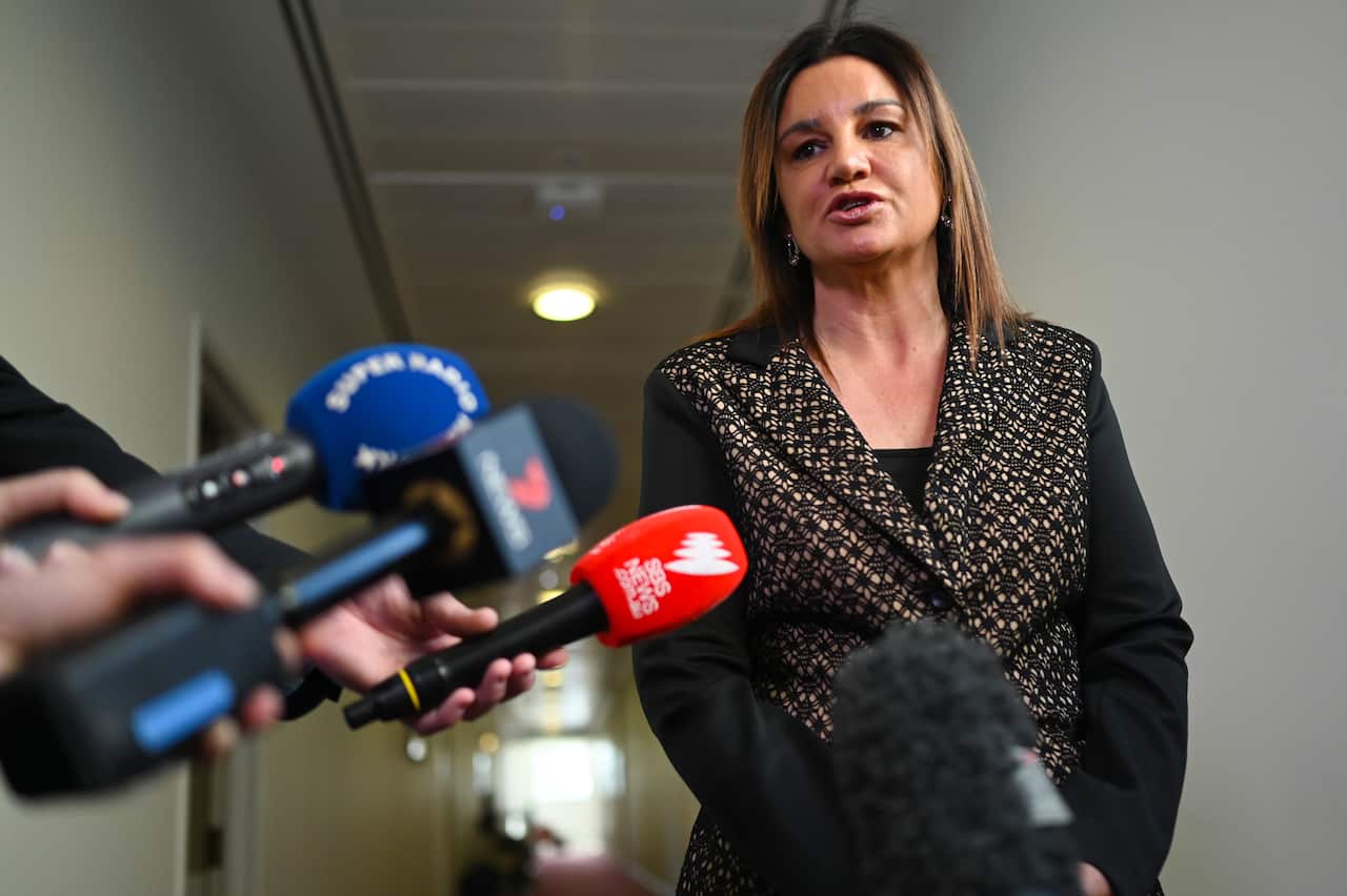 Crossbench Senator Jacqui Lambie speaks to the media during a press conference at Parliament House in Canberra, Monday, September 9, 2019. (AAP Image/Lukas Coch) NO ARCHIVING