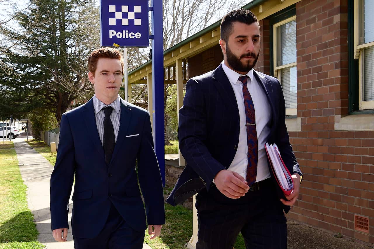 Luke Munday (left) and his lawyer arrive for sentencing at Picton Local Court, Picton, NSW,  Monday, September 9, 2019