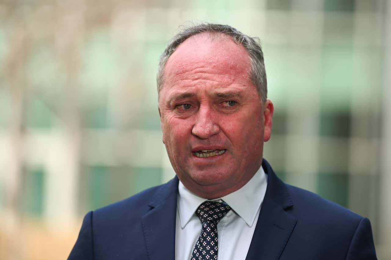 Nationals backbench MP Barnaby Joyce speaks to the media during a press conference at Parliament House in Canberra.