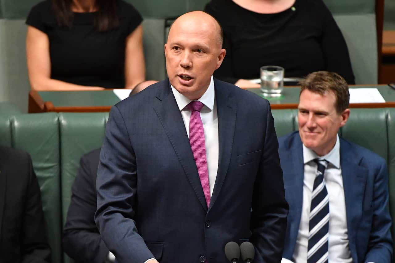 Minister for Home Affairs Peter Dutton during Question Time in the House of Representatives at Parliament House in Canberra, Wednesday, September 11, 2019. (AAP Image/Mick Tsikas) NO ARCHIVING