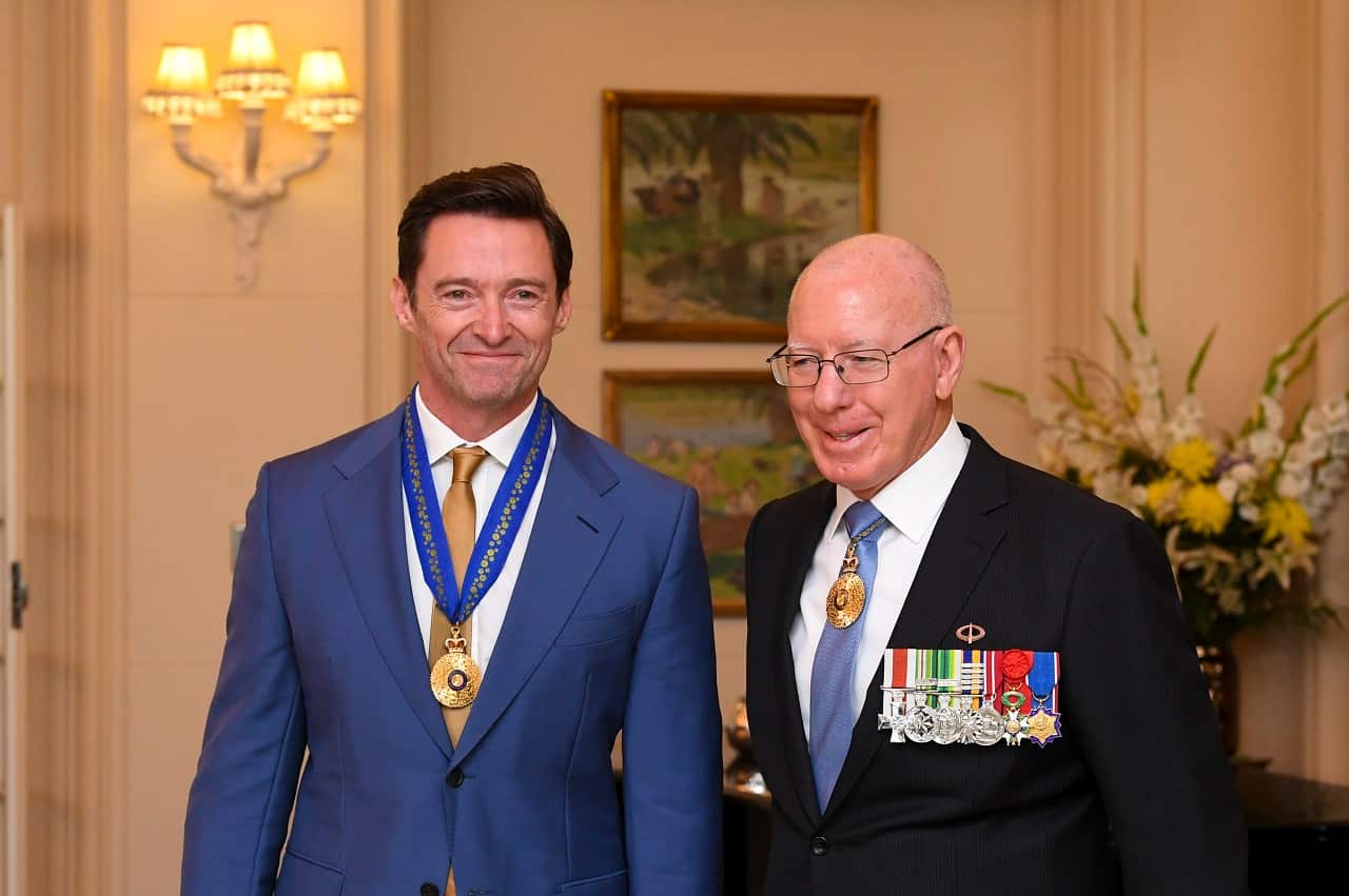 Governor-General David Hurley with Hugh Jackman after he was awarded the Order of Australia last year.