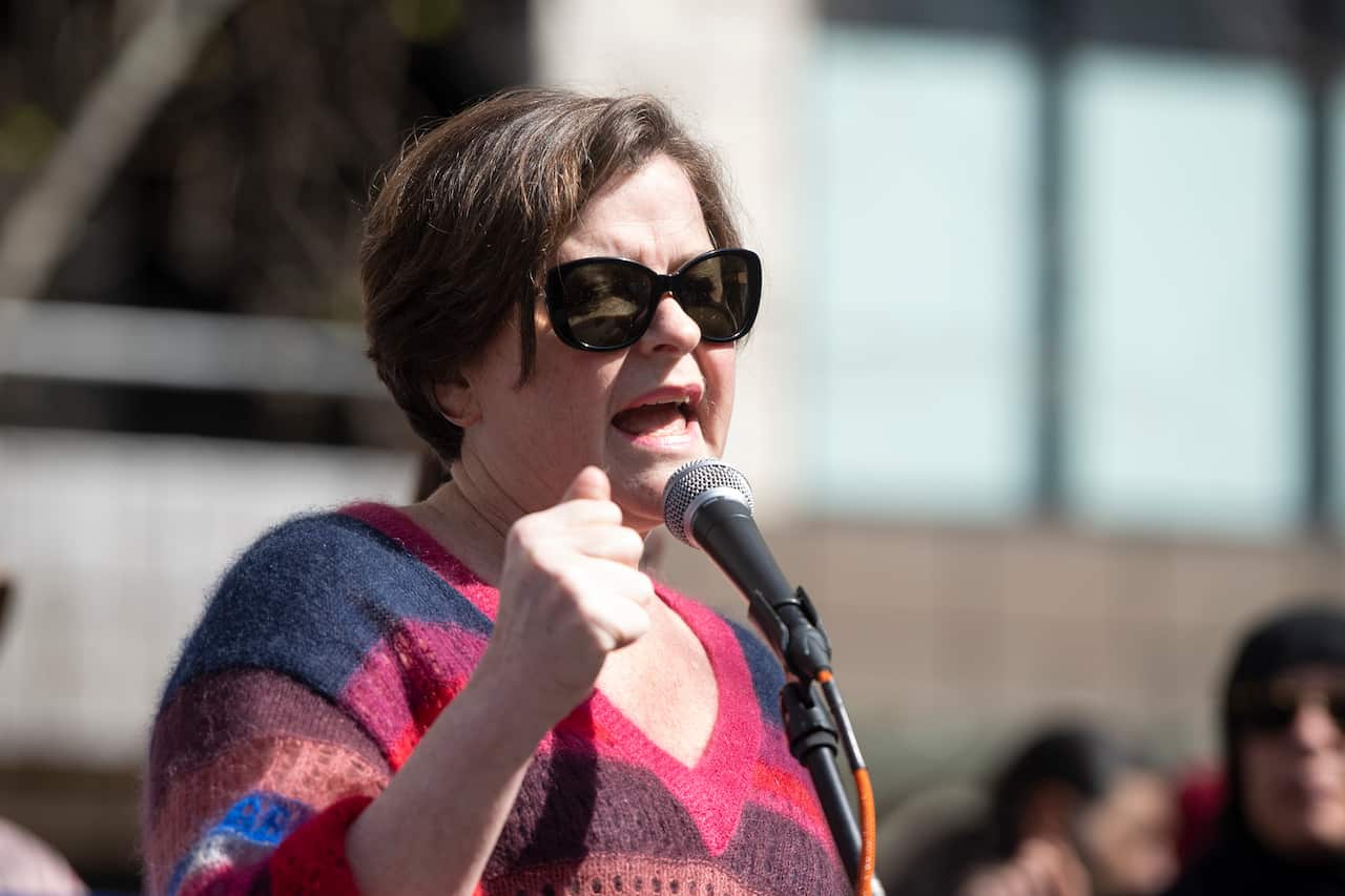 Labor Member for Cooper Ged Kearney speaks during a rally calling for refugee rights.
