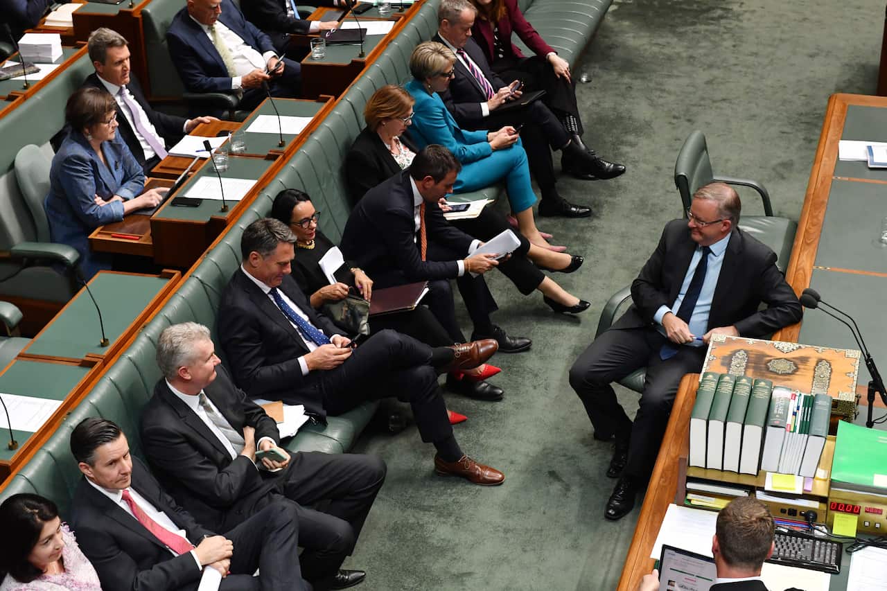 Leader of the Opposition Anthony Albanese and his frontbench during Question Time in the House of Representatives at Parliament House in Canberra, Monday, September 16, 2019. (AAP Image/Mick Tsikas) NO ARCHIVING