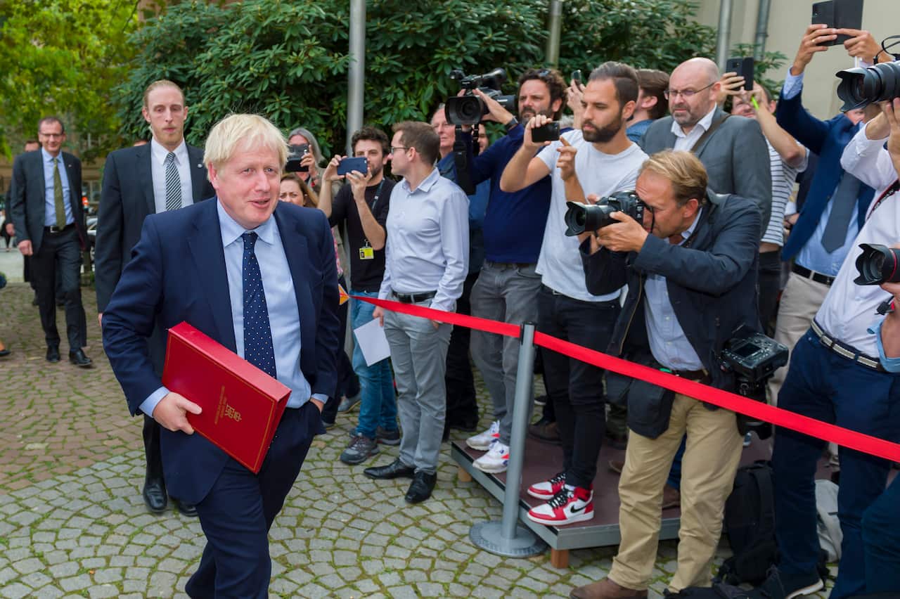 Prime Minister Boris Johnson arriving to meet Prime Minister Xavier Bettel at the prime ministers office in Luxembourg.
