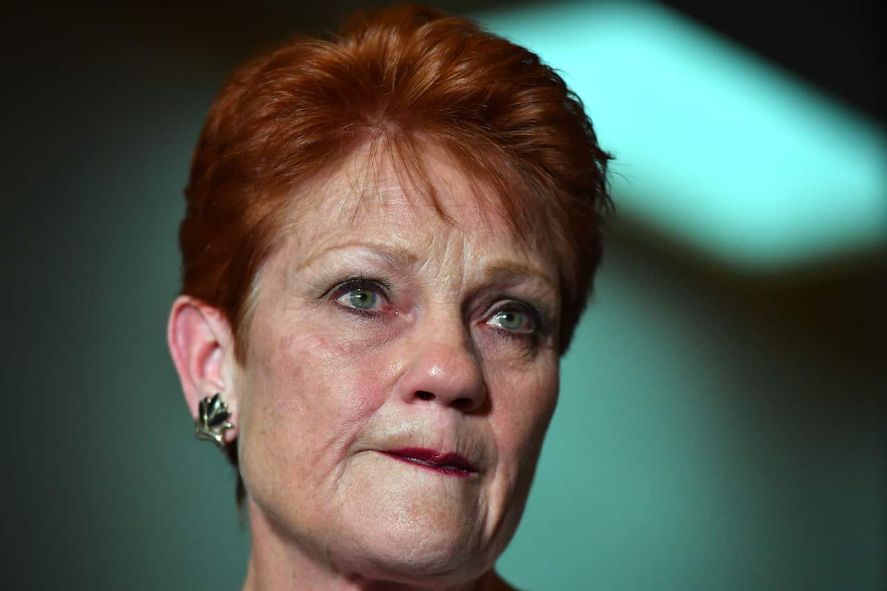 Senator Pauline Hanson becomes tearful during her press conference last week.