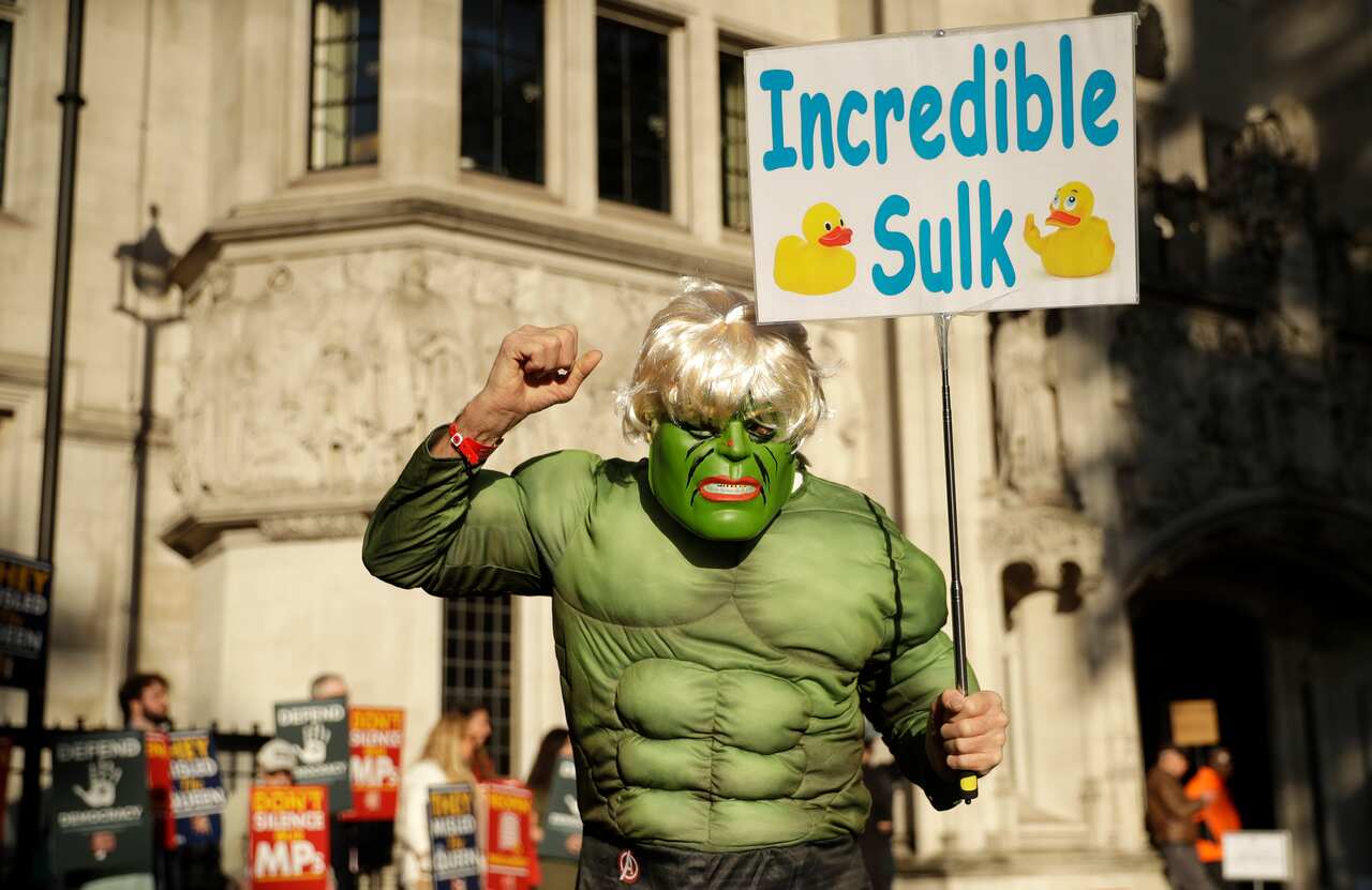 One protester dressed as a Boris Johnson version of the Hulk. 