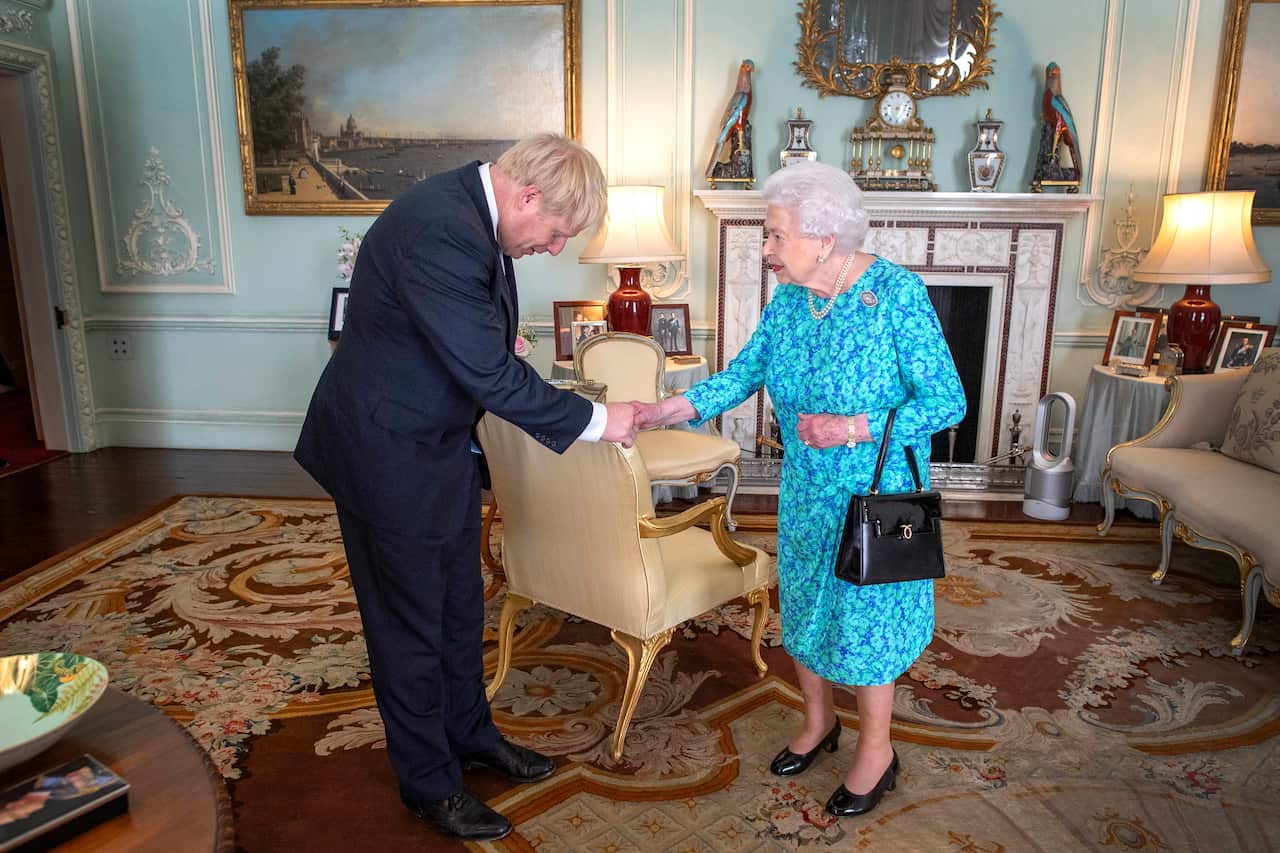 Boris Johnson meets with Queen Elizabeth II.
