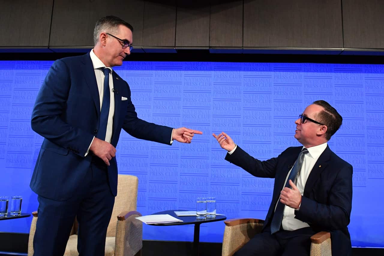 Virgin Australia CEO Paul Scurrah and Qantas CEO Alan Joyce on Wednesday.