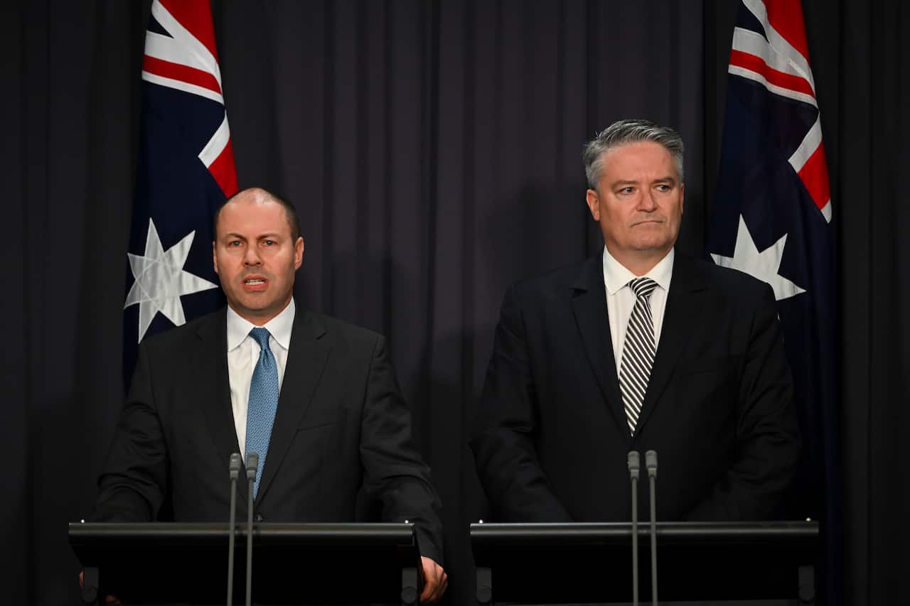 Treasurer Josh Frydenberg (left) and Finance Minister Mathias Cormann.