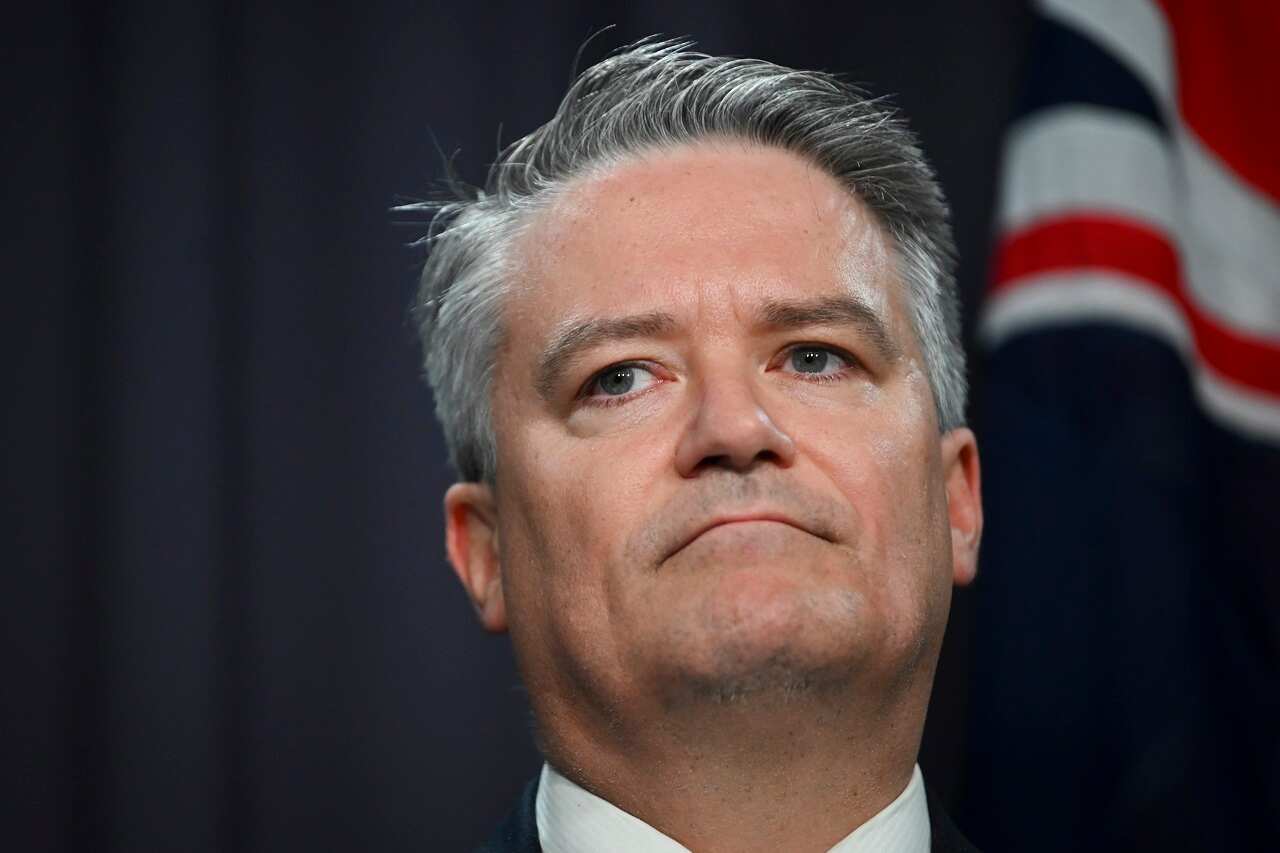 Finance Minister Mathias Cormann speaks during a press conference.