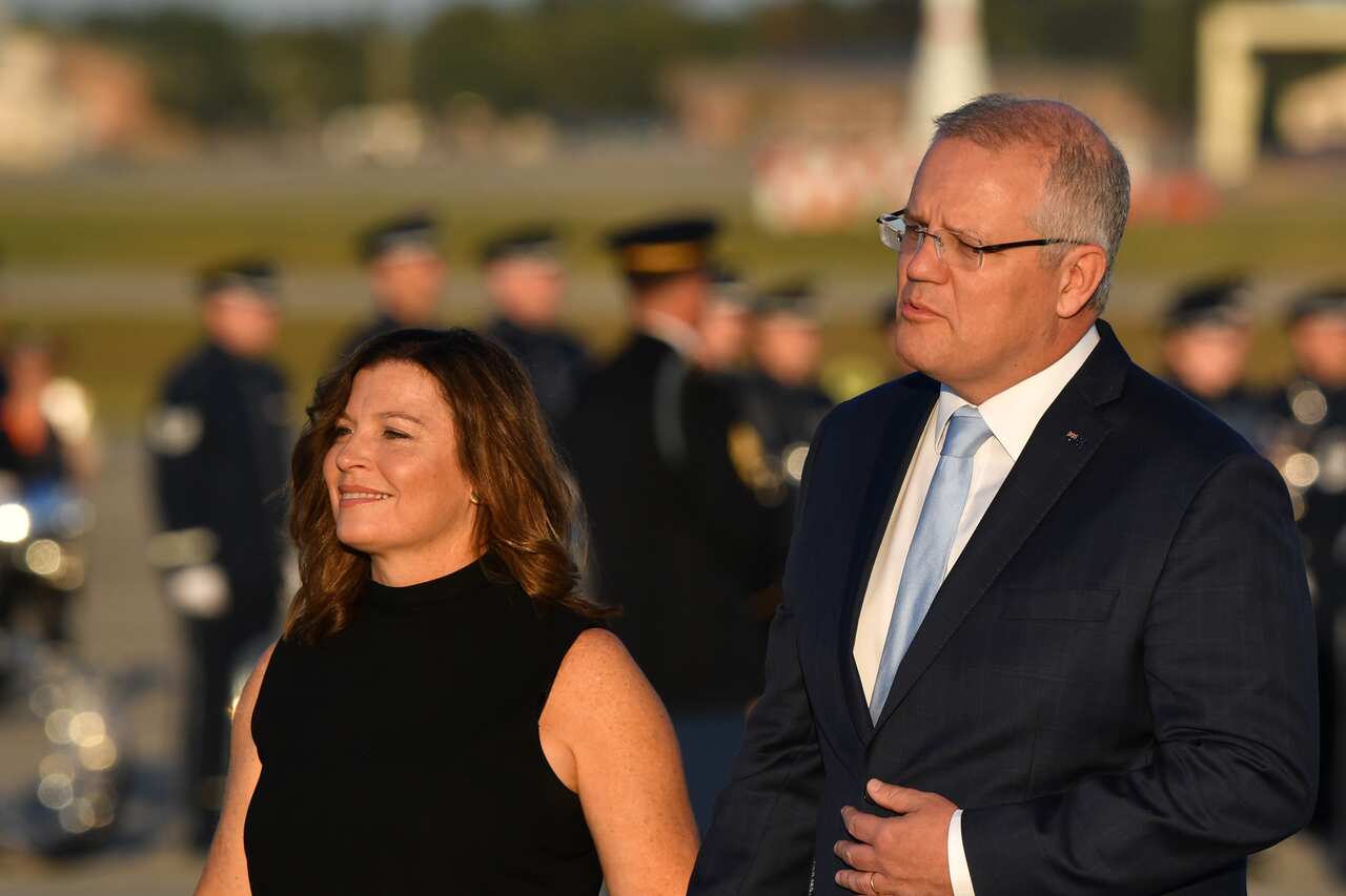 Prime Minister Scott Morrison and wife Jenny arrive for a state visit in Washington. 