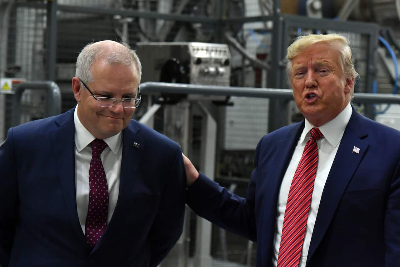 US President Donald Trump and Prime Minister Scott Morrison at the opening of Pratt Paper Plant in Wapakoneta, Ohio.