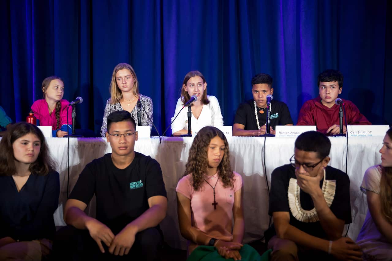 Alexandria Villasenor speaks as she and 15 other children from across the world present an official human rights complaint on the climate crisis.