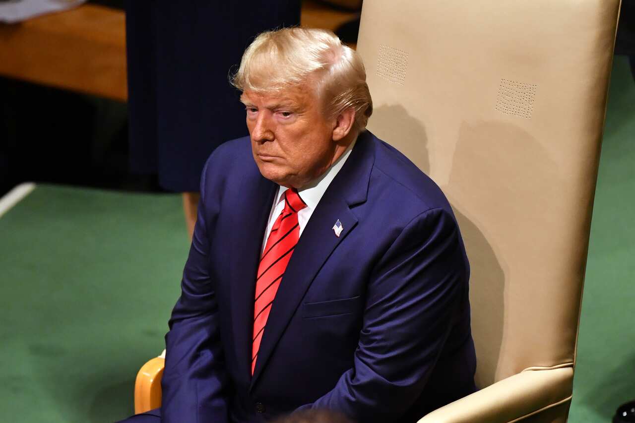 US President Donald Trump waits to address the United Nations General Assembly at its headquarters in New York, United States.